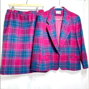 Vintage Pendleton Women’s Size 12 Plaid Pink Blue Jacket Blazer & Skirt Suit SET